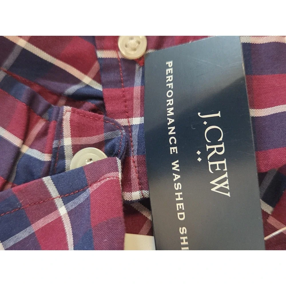 J Crew‎ Performance Stretch Shirt Men's L Long Sleeve Blue Red Check Wicking NEW